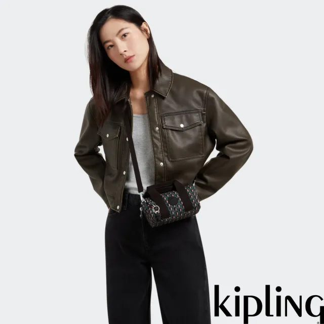 【KIPLING】立體K字母撞粉色輕巧圓筒手提肩背兩用包-BINA MINI