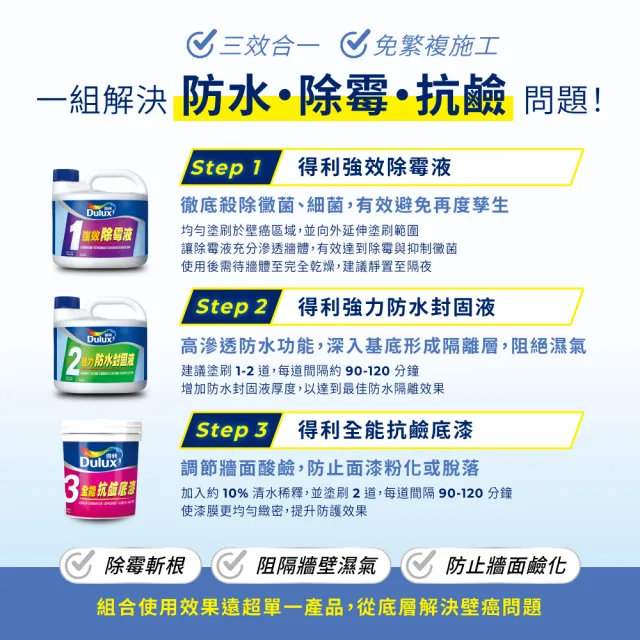 【得利】Dulux官方旗艦店★抗壁癌威力包（3公升組裝）(壁癌 牆壁發霉)