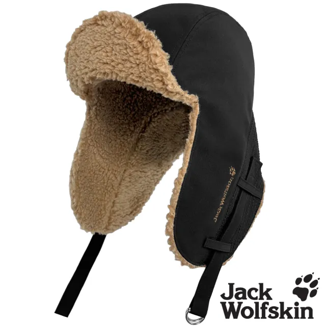 【Jack wolfskin 飛狼】中性款 2way 防風抓絨飛行帽 防撥水保暖帽(黑)