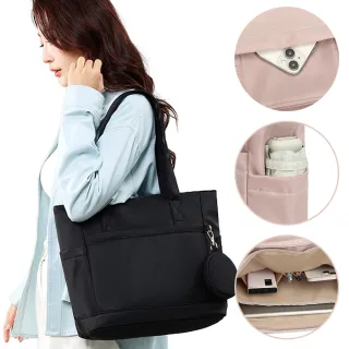 【BONum 博紐】女用尼龍布16吋氣囊托特單肩商務電腦包(時尚 女用 女仕 筆電包 上班)