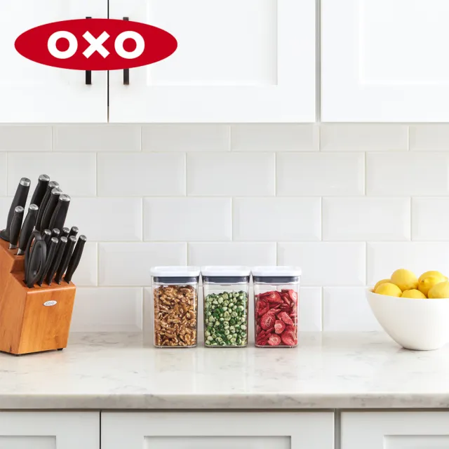 【OXO】POP 按壓密封收納保鮮盒-長方3件組(長方2.6L+1.6L+0.6L+含POP匙)