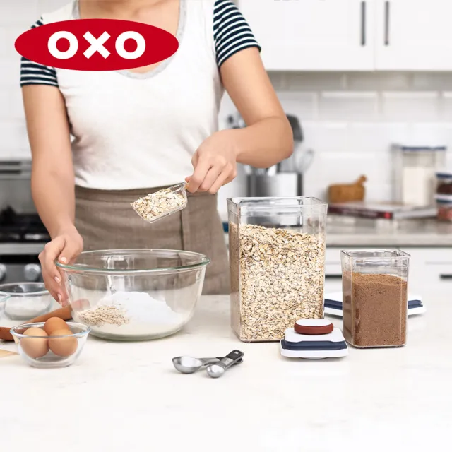 【OXO】POP 按壓密封收納保鮮盒-長方3件組(長方2.6L+1.6L+0.6L+含POP匙)