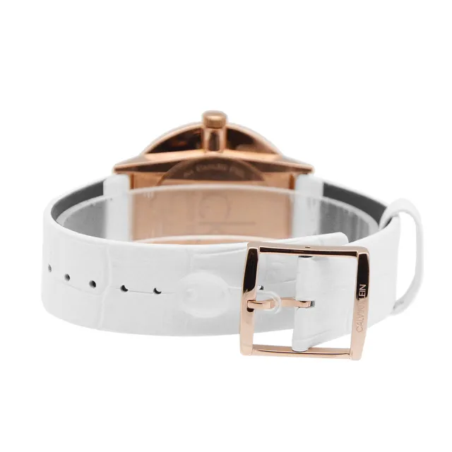 【CALVIN KLEIN】Accent系列 玫瑰金框 白面小秒針 白色壓紋皮革錶帶 石英錶 CK錶 雙11(K2Y216K6)