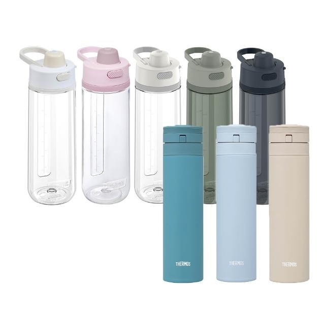 【THERMOS 膳魔師】買1送1_mo獨家不鏽鋼輕量自動上鎖保溫瓶450ml_輕水瓶710ml(JNS-455_TP4329)
