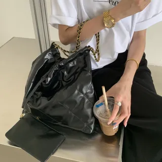 【EMMA SUE】雙11 鏈條包大容量 包包女 菱格包包 手提包 包包女 托特包 軟皮包包 包包 腋下包 鏈