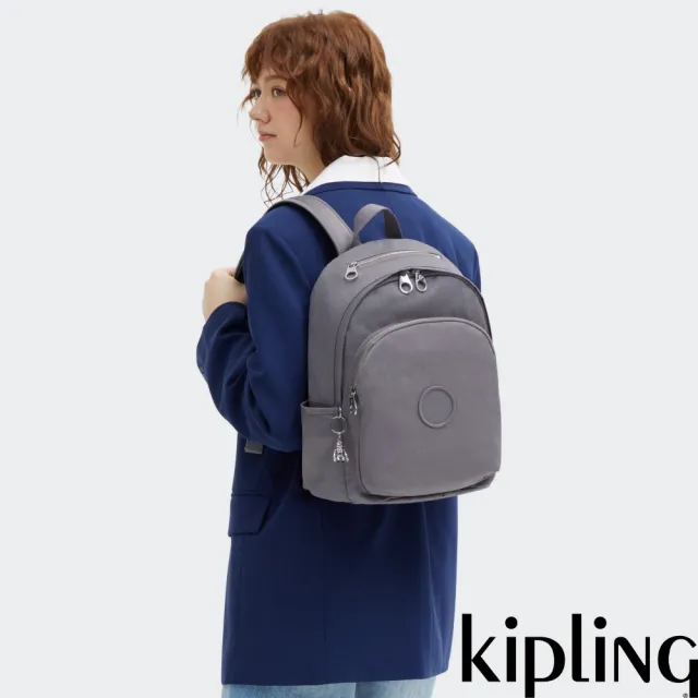 【KIPLING】魅灰色上方拉鍊後背包-DELIA 女包