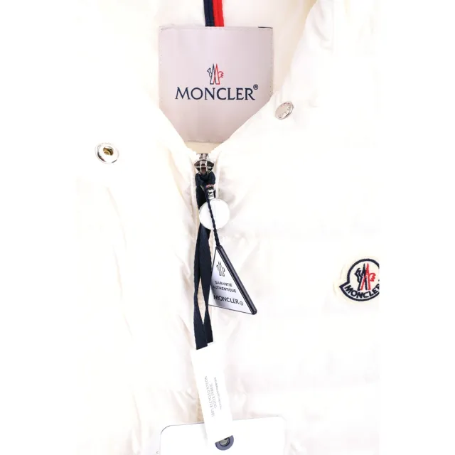 【MONCLER】Lgens 品牌徽章絎縫設計白色立領羽絨背心 - 女款(羽絨背心 法國頂級羽絨)