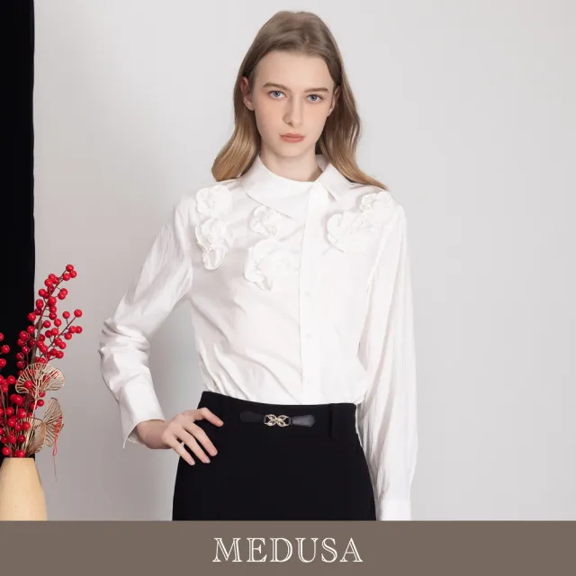 【MEDUSA 曼度莎】現貨-立體花飾質感長袖白襯衫（M-XL）｜女襯衫 造型襯衫 上班穿搭（701-51901）
