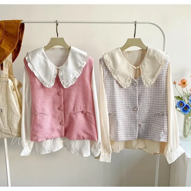 【Want-Meow】80公斤可穿/韓系氣質精緻小香風背心附小包(大碼/中大碼/大尺碼/背心)