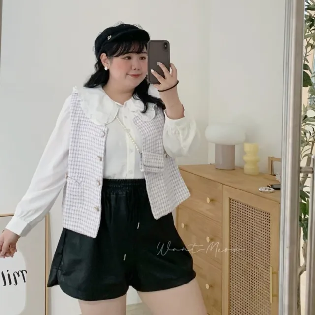 【Want-Meow】80公斤可穿/韓系氣質精緻小香風背心附小包(大碼/中大碼/大尺碼/背心)