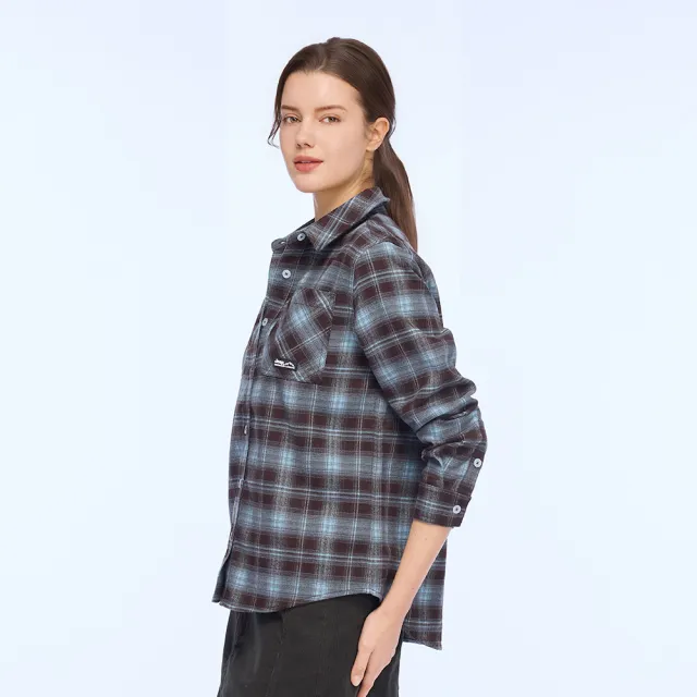 【JEEP】女裝 休閒風格紋長袖襯衫(藍色)