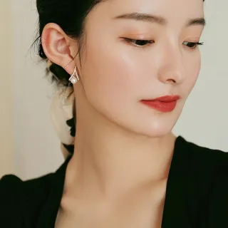 【Emi 艾迷】韓系浪漫回憶倒V珍珠鋯石 耳環 耳夾 無耳洞 夾式耳環 無痛耳夾(耳針款/蚊香盤耳夾)