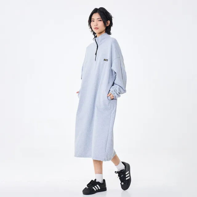 【5th STREET】雙11 女裝 洋裝 長版洋裝 半開襟上衣 灰色(560979)