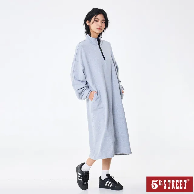 【5th STREET】女裝 洋裝 長版洋裝 半開襟上衣 灰色(560979)