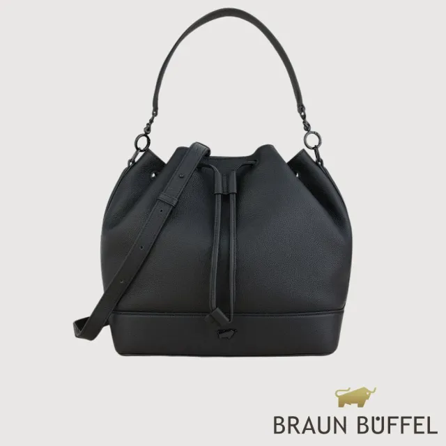 【BRAUN BUFFEL 德國小金牛】蓋蓓 大水桶包-黑色/麥色/杏色(BF874-32-BK/BRA/HM) 女包送禮推薦