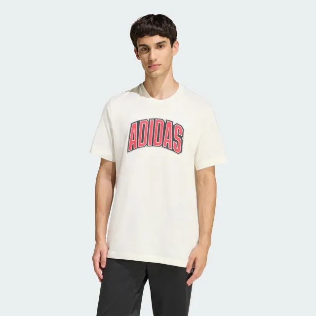 【adidas 愛迪達】M Stad Colleg T 男 T恤 運動上衣 休閒短袖 米 紅 亞版(KB4928)