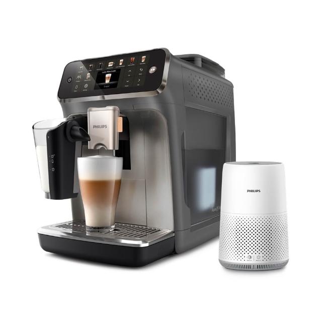 【Philips 飛利浦】雙溫萃取全自動義式咖啡機(EP5548/62 暮霧灰)+PM0.003奈米級空氣清淨機(AC0819)