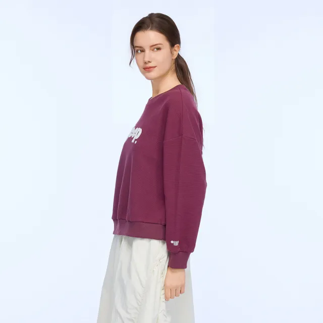 【JEEP】女裝 華夫格短版長袖大學T(紅色)