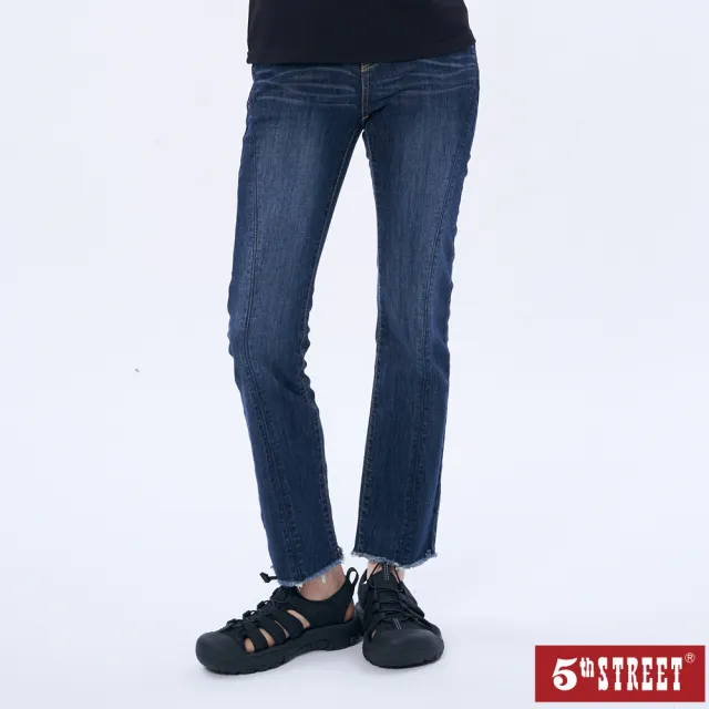 【5th STREET】雙11 女裝 長褲 靴型褲 牛仔長褲 深藍(947241)