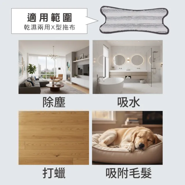 【百鈴】易秒擰免沾手X型豪華平板拖把-乾濕兩用X型拖布-12片(需搭配易秒擰免沾手X型豪華平板拖把)