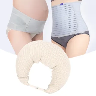 【Gennies 奇妮】好孕三寶組合(機能3用托腹帶/緊實機能束腹帶/原棉月亮枕)