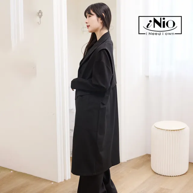 【iNio 衣著美學】翻領層次拼接顯瘦背心大衣 優雅時尚 顯瘦剪裁 大衣風情 背心大衣 CEW4839