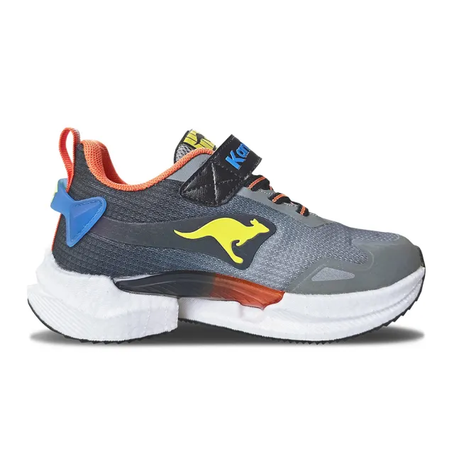 【KangaROOS】超輕量慢跑鞋 童鞋 中大童 運動鞋 防潑水 魔鬼氈 TRITIUM 灰/黑 KK41508