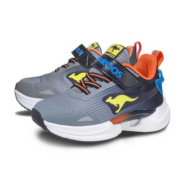 【KangaROOS】超輕量慢跑鞋 童鞋 中大童 運動鞋 防潑水 魔鬼氈 TRITIUM 灰/黑 KK41508