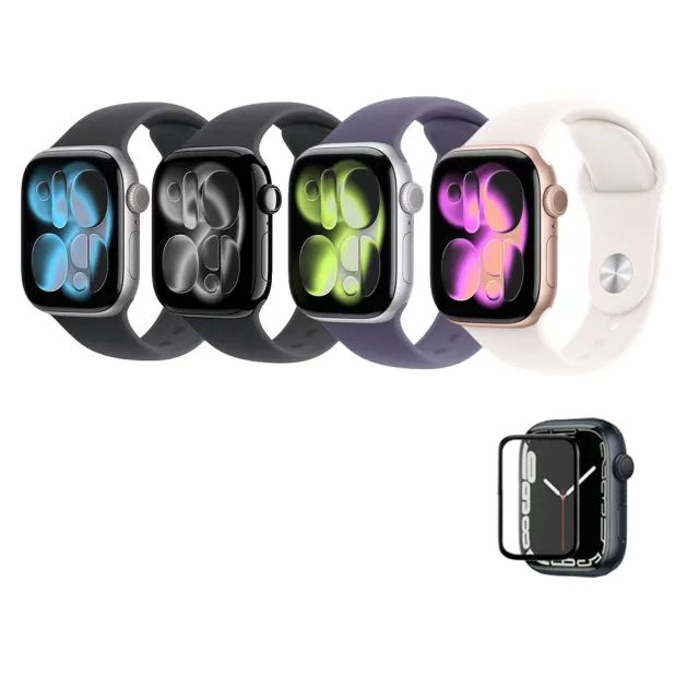 鋼化保貼組【Apple】Apple Watch S11 GPS 42mm(鋁金屬錶殼搭配運動型錶帶)