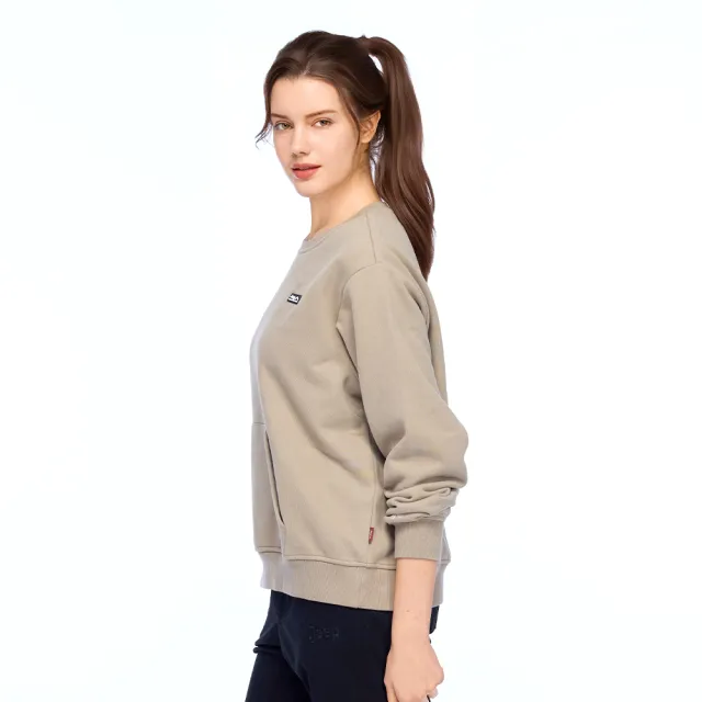 【JEEP】女裝 袋鼠貼口袋長袖大學T(卡其色)