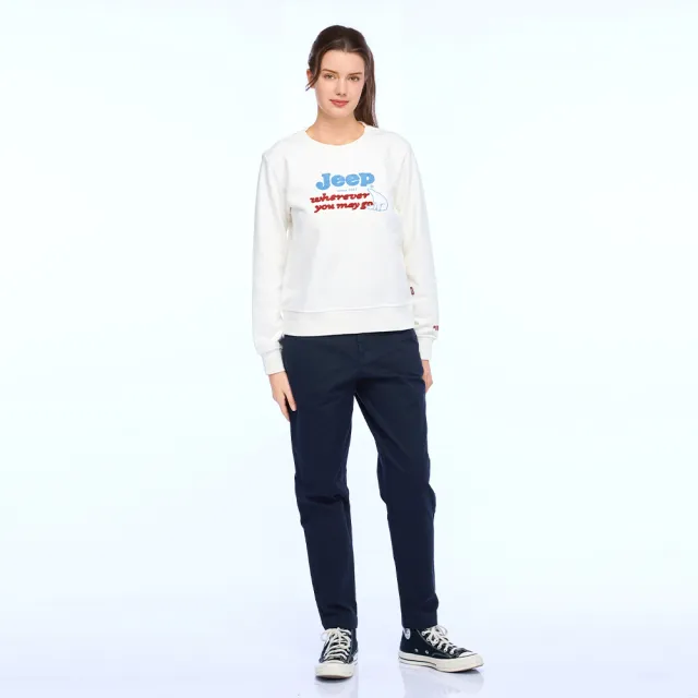 【JEEP】女裝 北極熊毛巾繡長袖刷毛大學T(白色)