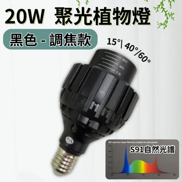 【JIUNPEY 君沛】嚴選植物燈 PAR30 LED20W 高光效植物聚光燈 黑色-調焦款 S91光譜(植物生長燈 植物燈)