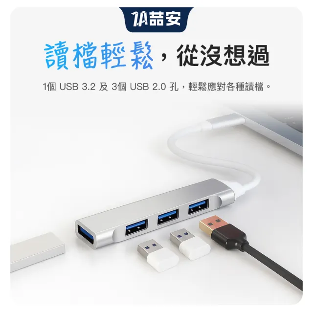 【ZA 喆安】4合1 Type-C/A HUB轉接集線器 支援USB-C/A to USB-A 3.2 Gen1資料傳輸 適用筆電/PC桌機