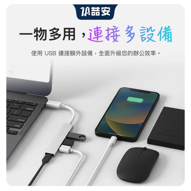 【ZA 喆安】4合1 Type-C/A HUB轉接集線器 支援USB-C/A to USB-A 3.2 Gen1資料傳輸 適用筆電/PC桌機