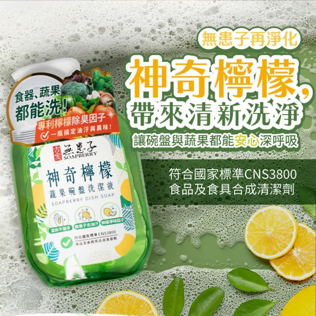 【古寶無患子】神奇檸檬蔬果碗盤洗潔液800g(無患子去油污/檸檬淨味因子/溫和不傷手)
