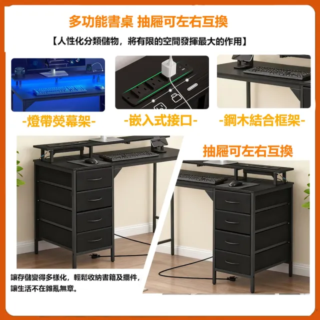 【E家工廠】書桌 電腦桌 120公分書桌 工作桌 帶抽屜書桌 辦公桌(193-120公分四抽屜書桌（黑色）)