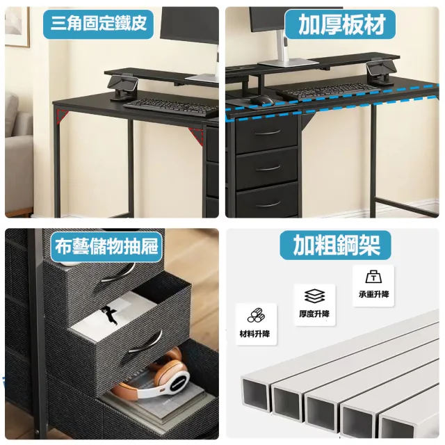 【E家工廠】書桌 電腦桌 120公分書桌 工作桌 帶抽屜書桌 辦公桌(193-120公分四抽屜書桌（黑色）)