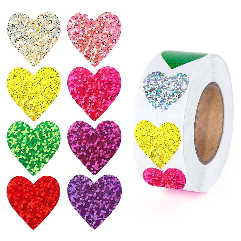 Paper Play 創意多用途標籤貼紙-閃耀彩色金蔥愛心標籤貼獎勵貼封口貼500枚入(標籤貼紙) - momo購物網- 好評推薦-2026年1月