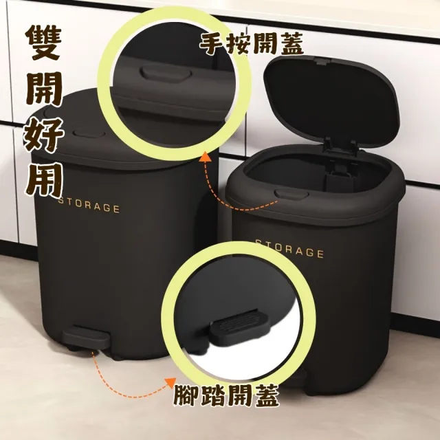 22L 帶蓋垃圾桶 腳踏垃圾桶 按壓式圾桶 廚房垃圾桶 黑色垃圾桶(手按腳踏兩用 密封防臭 家用垃圾桶)