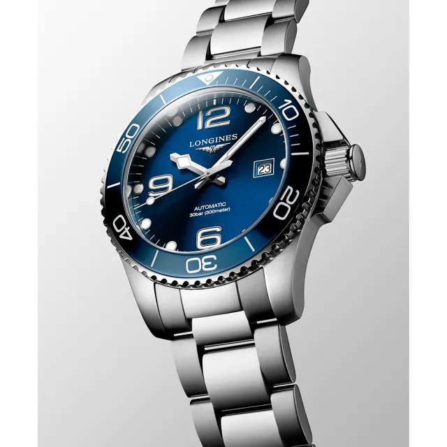 【LONGINES 浪琴】藍水鬼 深海征服者浪鬼陶瓷潛水機械錶-藍x銀/43mm(L3.782.4.96.6)