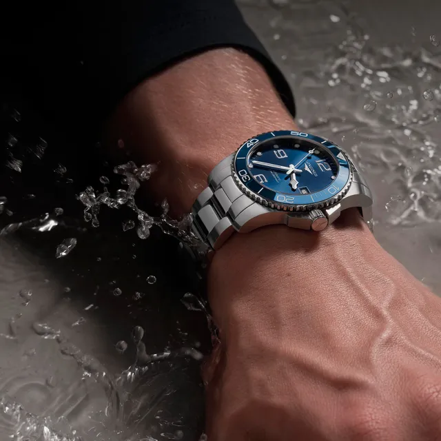 【LONGINES 浪琴】藍水鬼 深海征服者浪鬼陶瓷潛水機械錶-藍x銀/43mm(L3.782.4.96.6)
