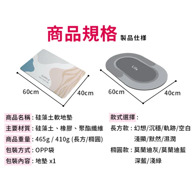 【DREAMCATCHER】4入超值組 軟式硅藻土地墊(60x40cm浴室地墊 廁所地墊 吸水地墊 防滑地墊 腳踏墊)