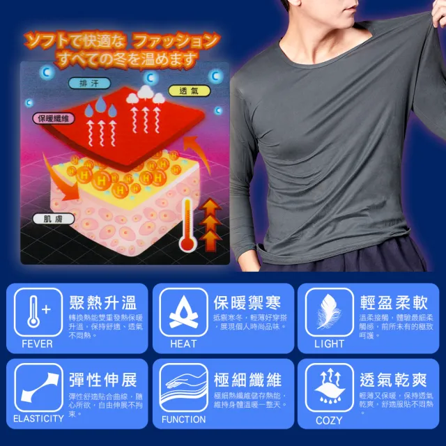 【Dreamming】買二送一！百搭素面輕磨毛舒適圓領保暖衣 發熱衣 鎖溫(共三色)