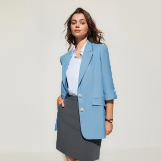 【G2000】女款 時尚反摺袖西裝式外套-牛仔藍(5121169675)    洋蔥式穿搭