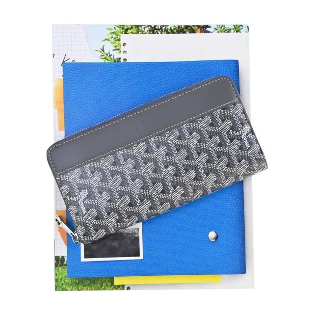 【GOYARD 高雅德】經典拼接塗料帆布ㄇ字拉鍊長夾-灰