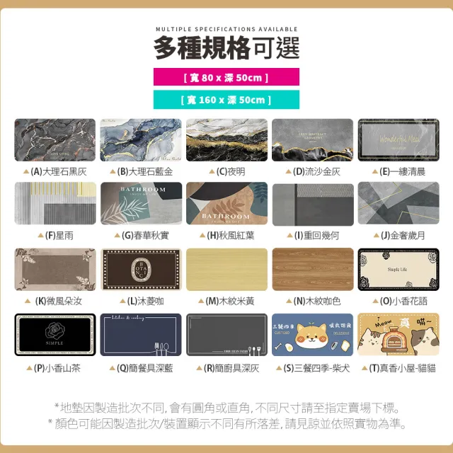 【Mr.Box】買1送1 奈米絨面軟式硅藻土吸水防油防滑廚房地墊(浴室/踏墊/速乾/地毯)-160x50cm+80x50cm