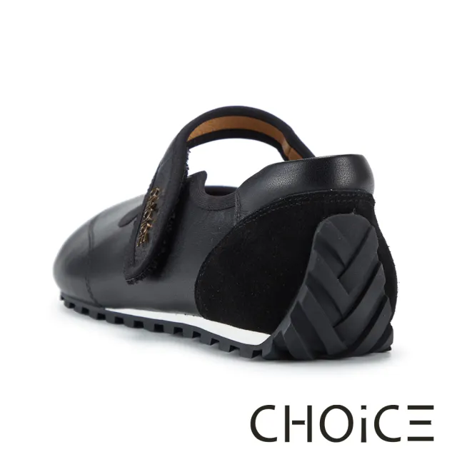 【CHOiCE】牛皮拼接牛反絨魔鬼氈瑪莉珍休閒鞋 黑色