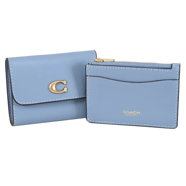 【COACH】經典C LOGO可拆式零錢夾三折短夾(淺藍)