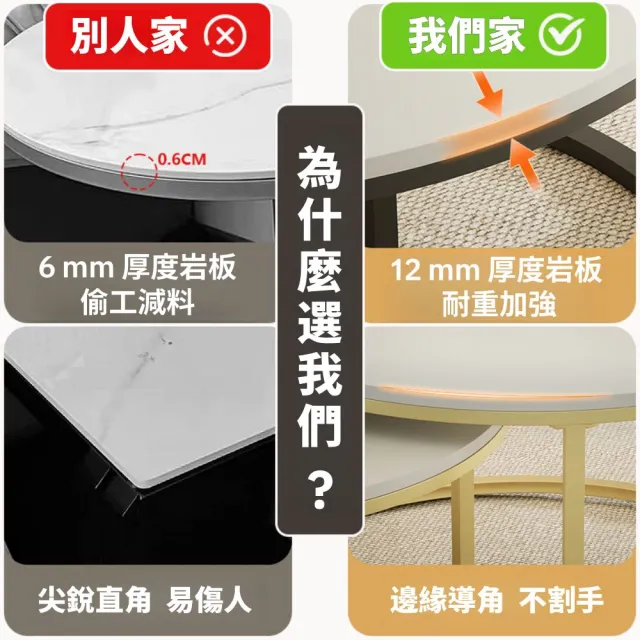 【靚白家居】岩板茶几組合  70公分圓 + 50公分圓(子母茶几 咖啡桌 客廳桌 桌子 茶几組合 置物桌)