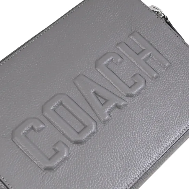 【COACH】CHARTER 24 立體LOGO雙層寬背帶雙拉鍊斜背包(灰)
